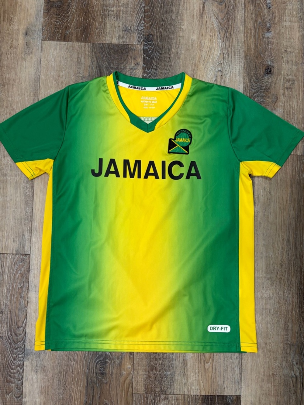 JAMAICA Gradient Green & Yellow Dry-Fit Tee, Boys Size 14/16